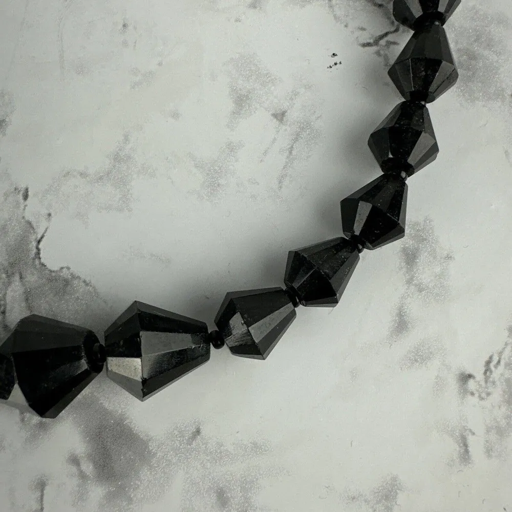 Vintage Victorian 1920's Faceted Glass Morning Beads Beaded Necklace Black - Image 7