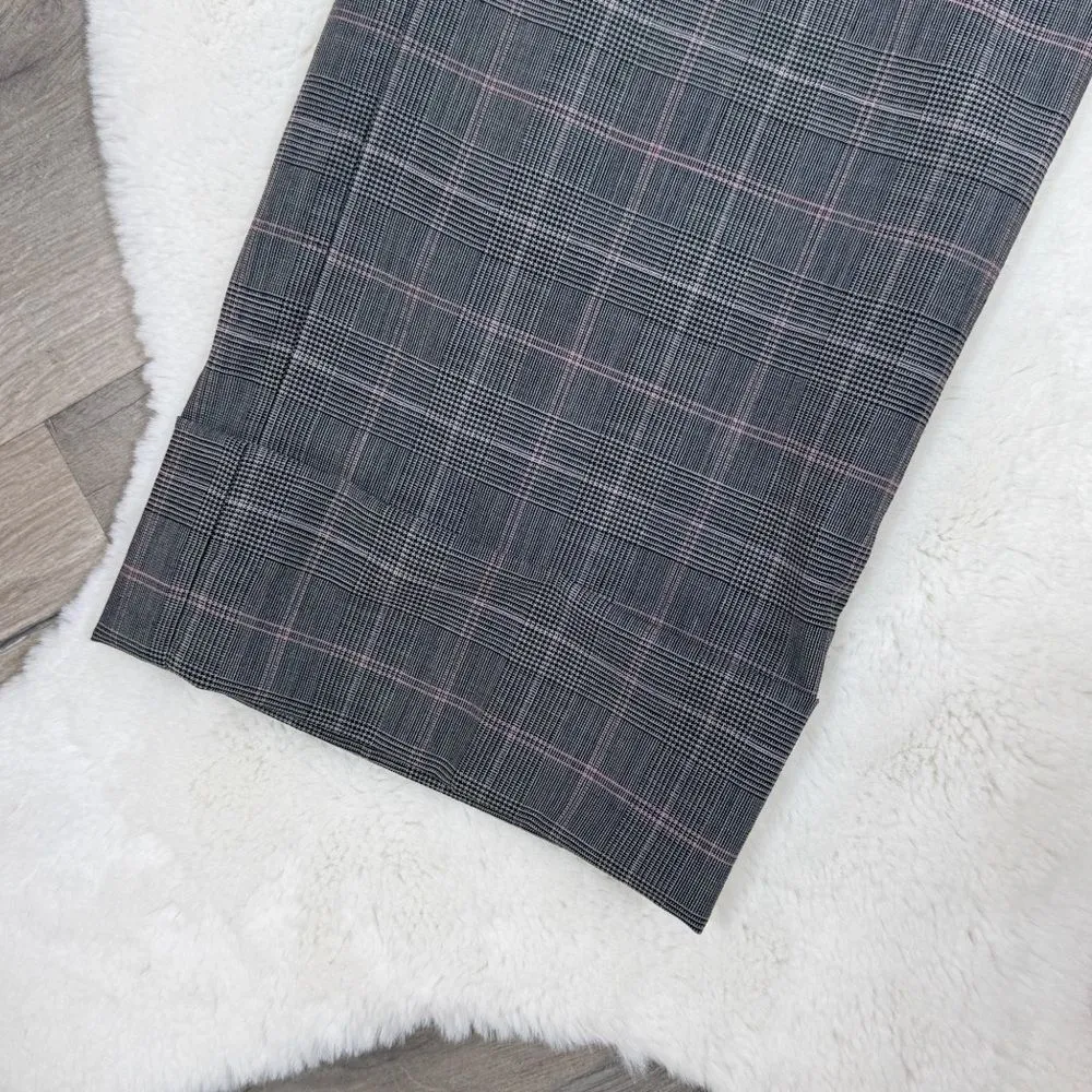 Express Editor Glen Check Plaid Straight Leg Cuffed Crop Dress Pants Grey Pink 8 - Image 5