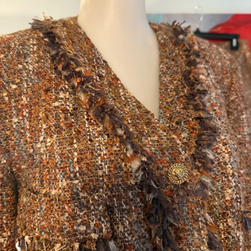 saks fifth avenue Folio Suit jacket Skirt Set tweed Size 8 (blazer 10) Wool USA - Image 3