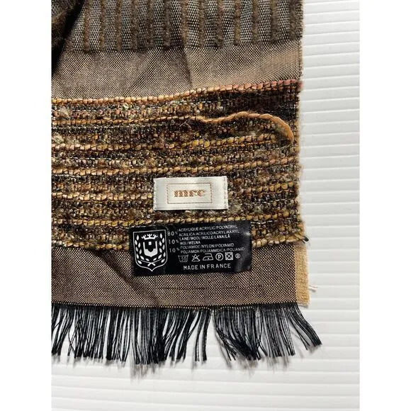 MRC Luxurious Brown Winter Scarf Metallic‎ Gold Trim and Fringe Detail flawed - Image 2