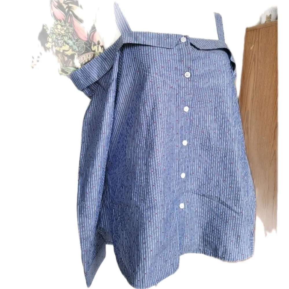 BCBGeneration Size M Blue Striped Off the Shoulder Top - Image 2