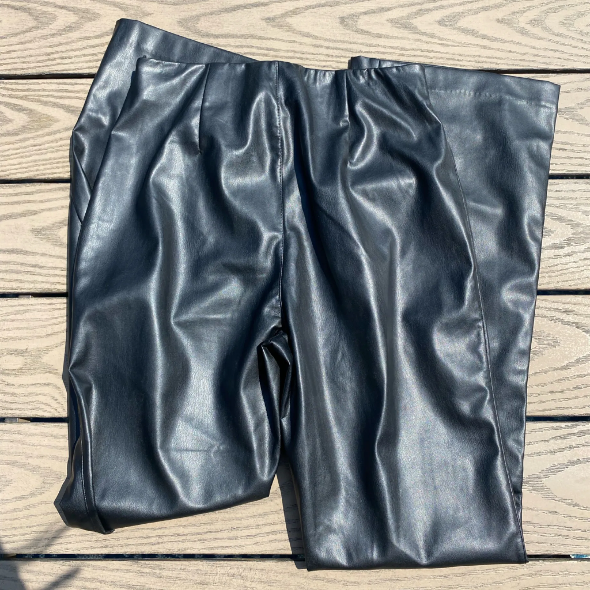 H&M Flares Faux Leather Black Pants high rise size 10 concert going out Tate - Image 3