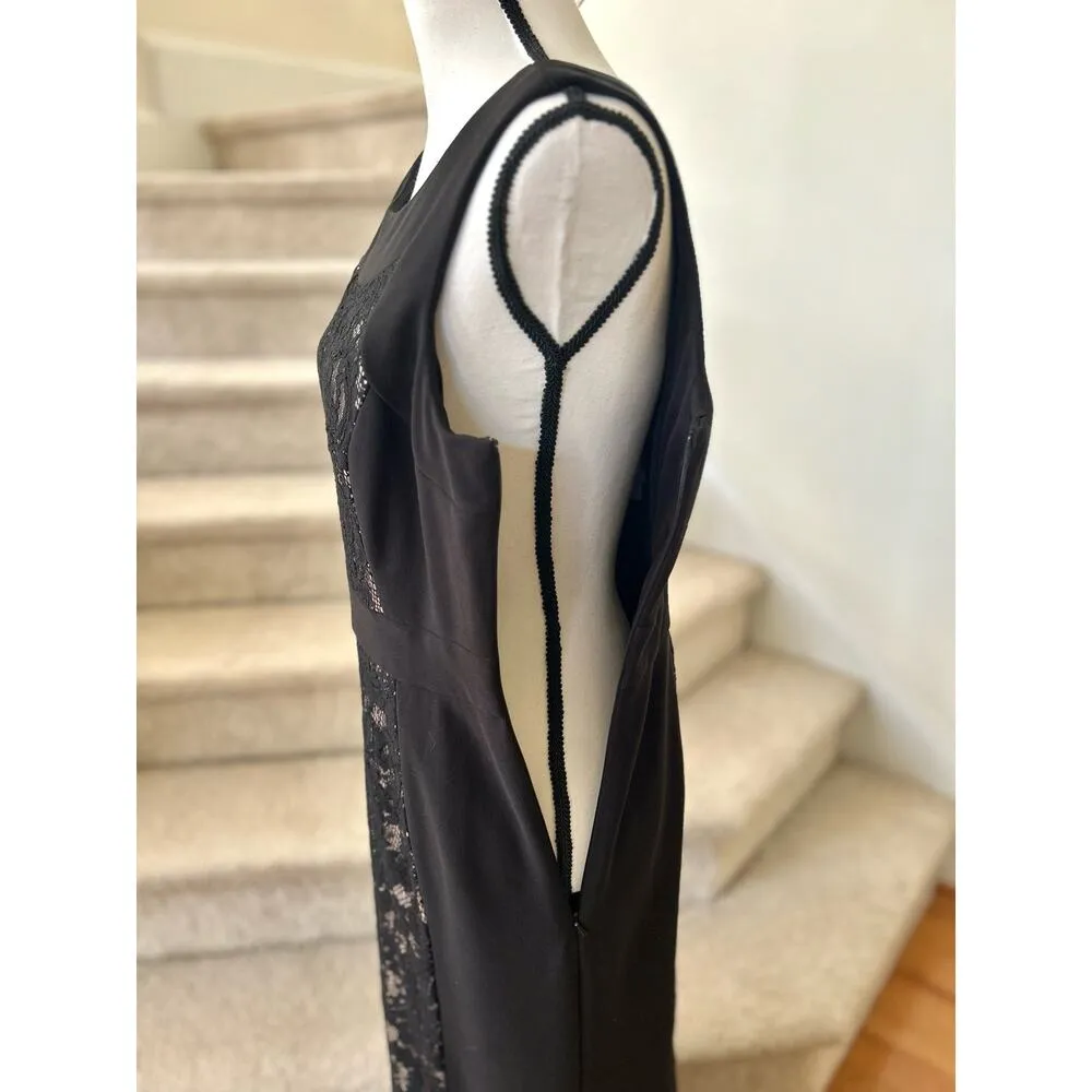 JS Collections Ottoman Black Full Length Lace Panel Sleeveless Gown - Image 5