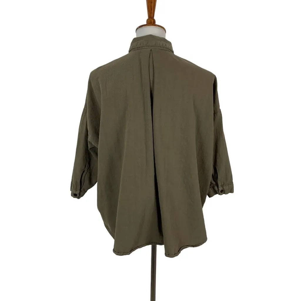 Lucky Brand Womens Shirt XS Green Button Down Utility Casual Top - Image 3