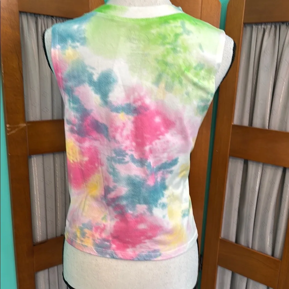 Cold Crush Pink and Yellow Fitted Crop Muscle Tee - Image 7