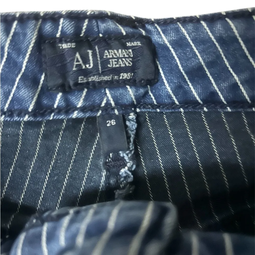 Armani Jeans Blue and White Jean Shorts with Pinstripe Pattern size 26 - Image 4