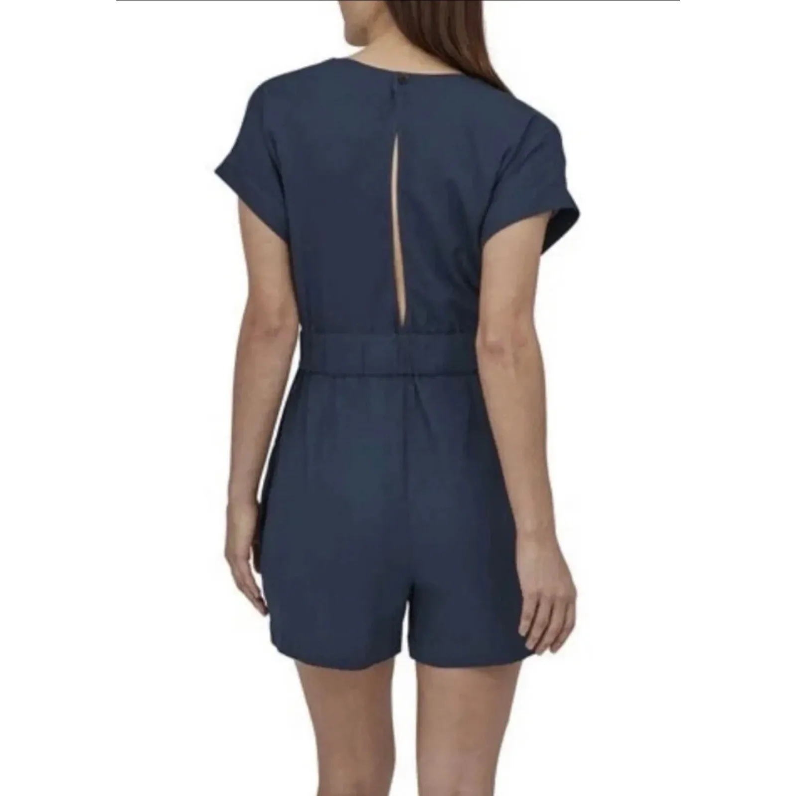PATAGONIA Women’s Organic Cotton Navy Blue Belted Short Sleeve Romper - Image 2