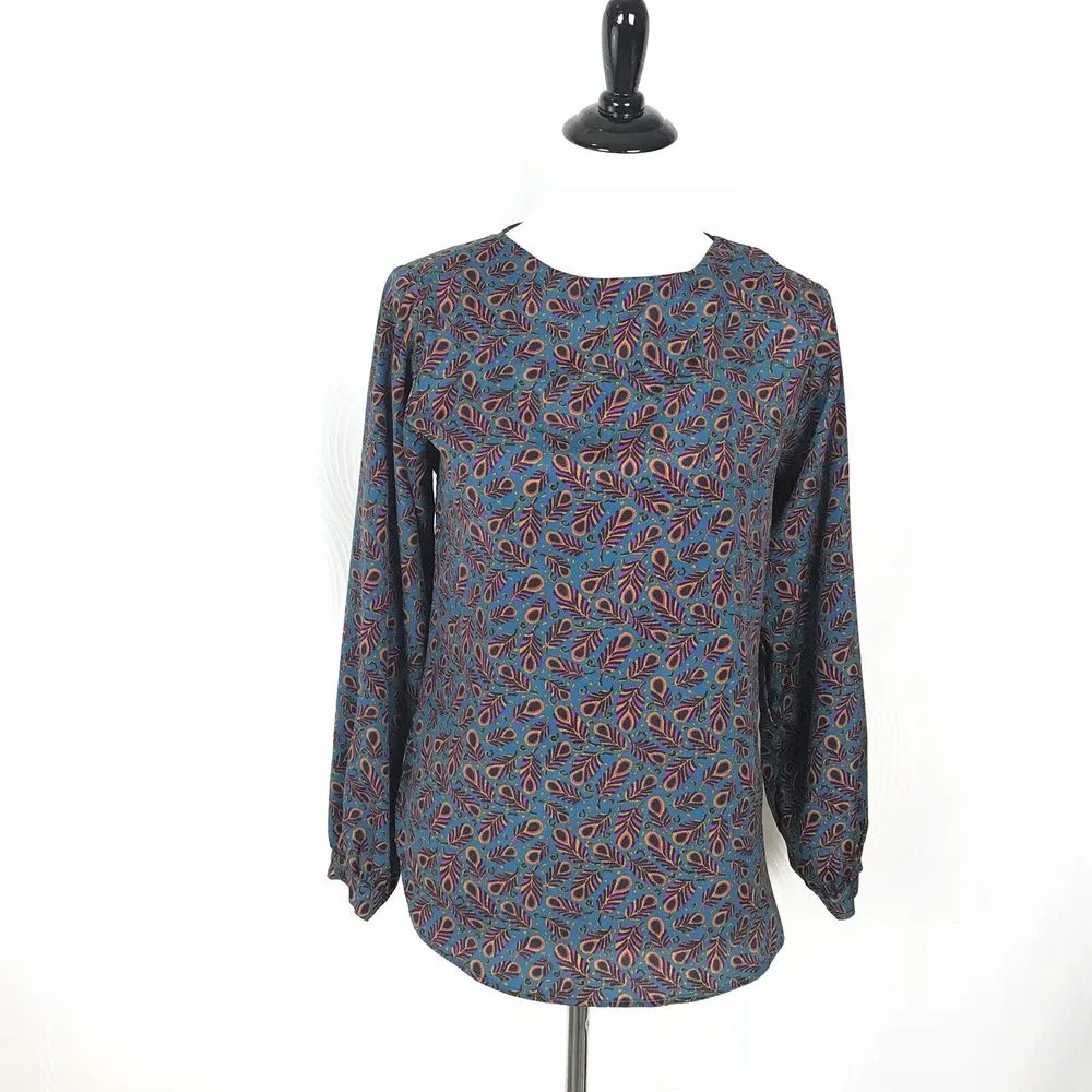 Veronica M Peacock Pattern Blouse Colorful Eclectic Statement Piece Womens S‎ - Image 4