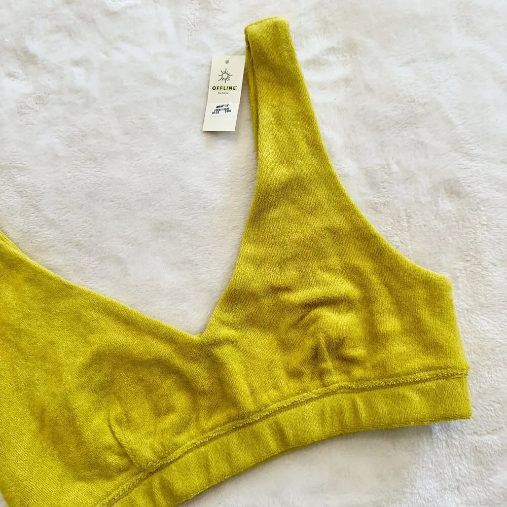 NWT Offline by Aerie Yellow Summer Light Terry Sports Bra - Size: XS - Image 3