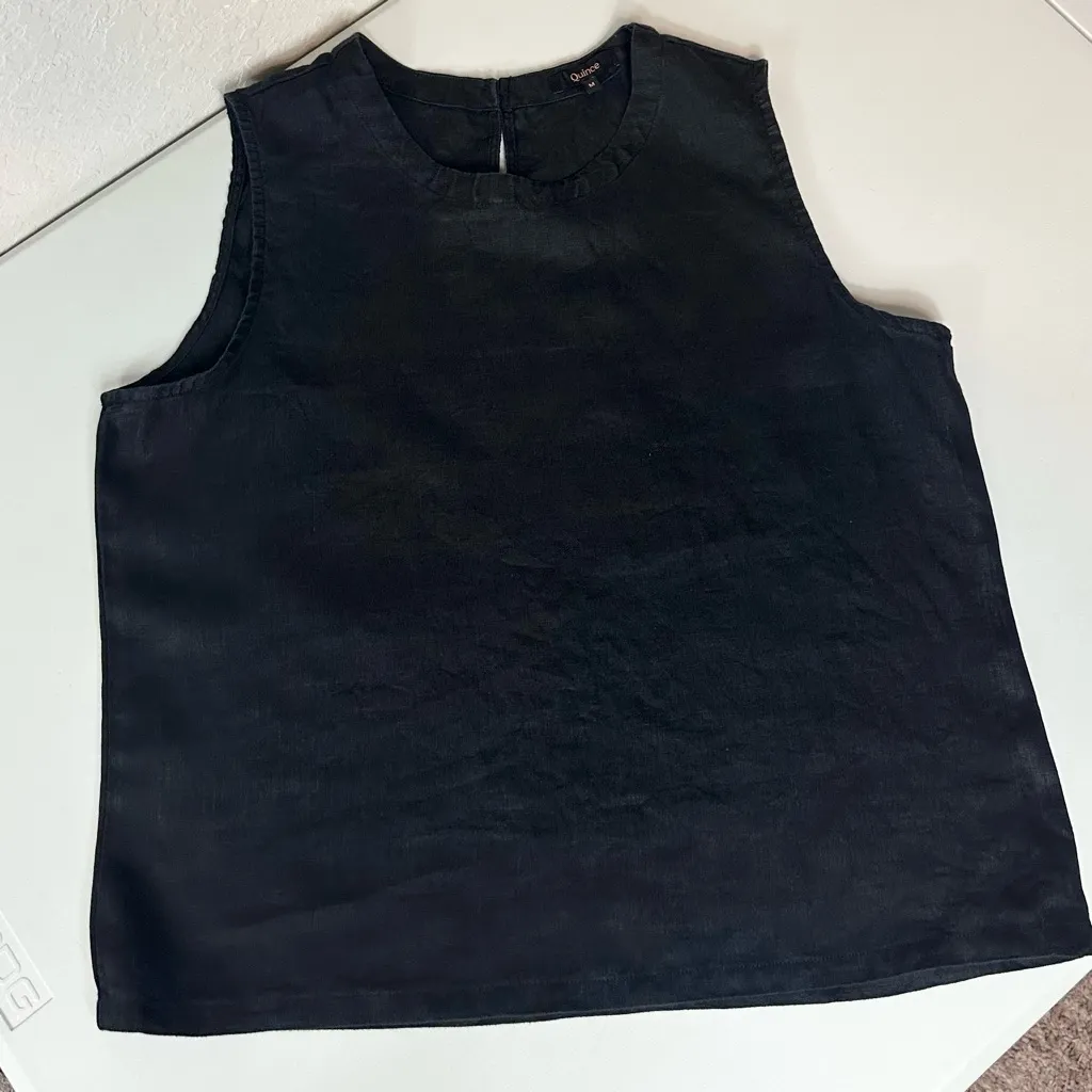 Quince Classic Black Minimalist Casual 100% European Linen Tank Size Medium - Image 10
