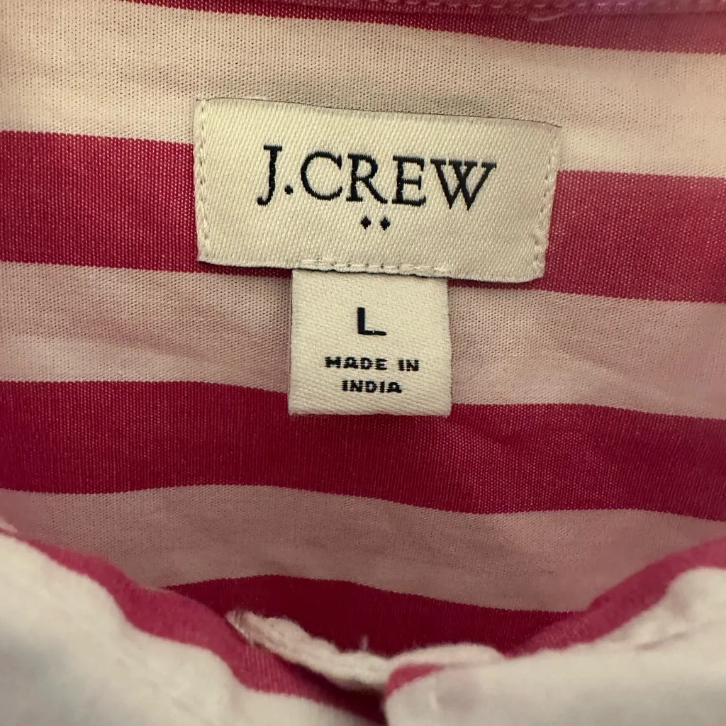 J Crew Pink & White Bold Vertical Striped Button Down, Women’s Size L, Preppy - Image 4