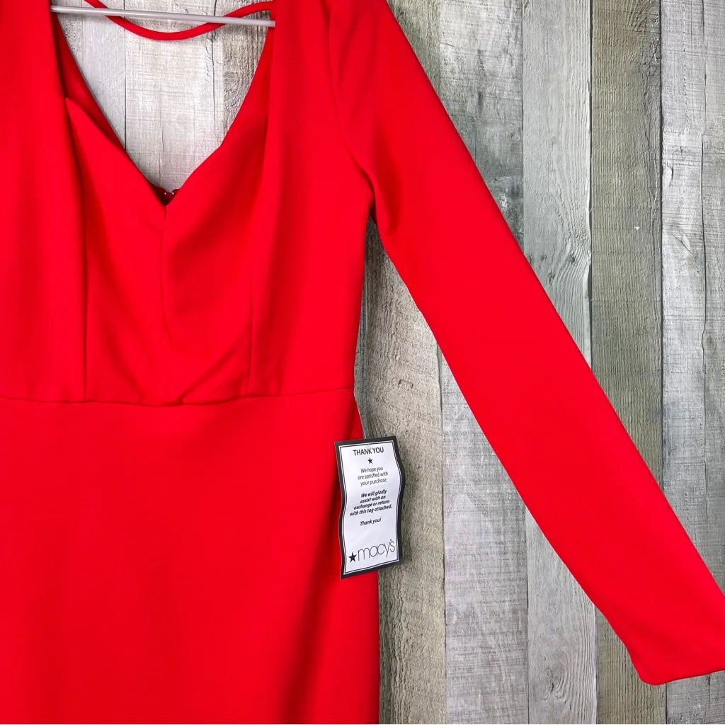 Crystal Dolls Size 9 Red Long Sleeve V-Neck Front & Back Mini Dress Back Zipper - Image 3