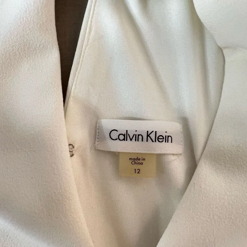 Calvin Klein Off White Sleeveless Embellished High Neck Fit & Flare Dress Sz 12 - Image 8