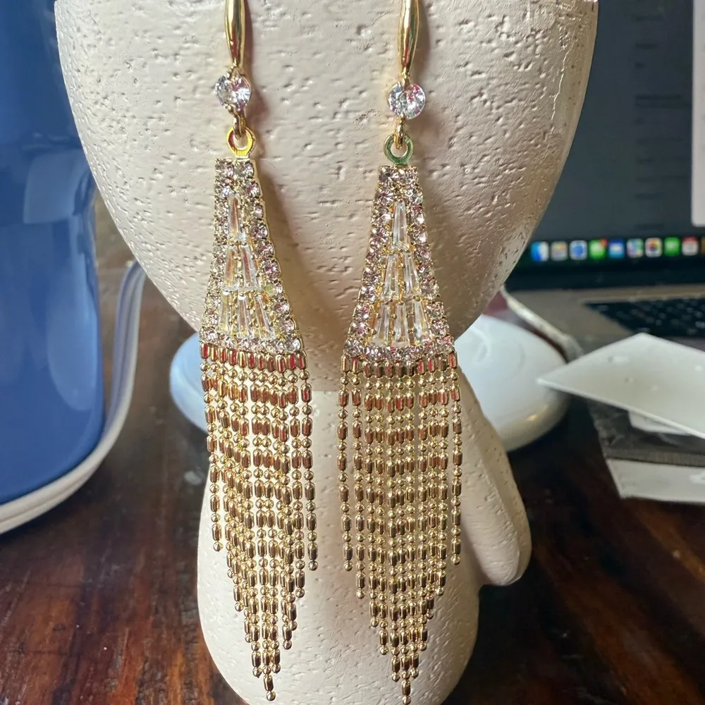 ✨ Gold Plated Crystal Tassel Drop Earrings - Image 2