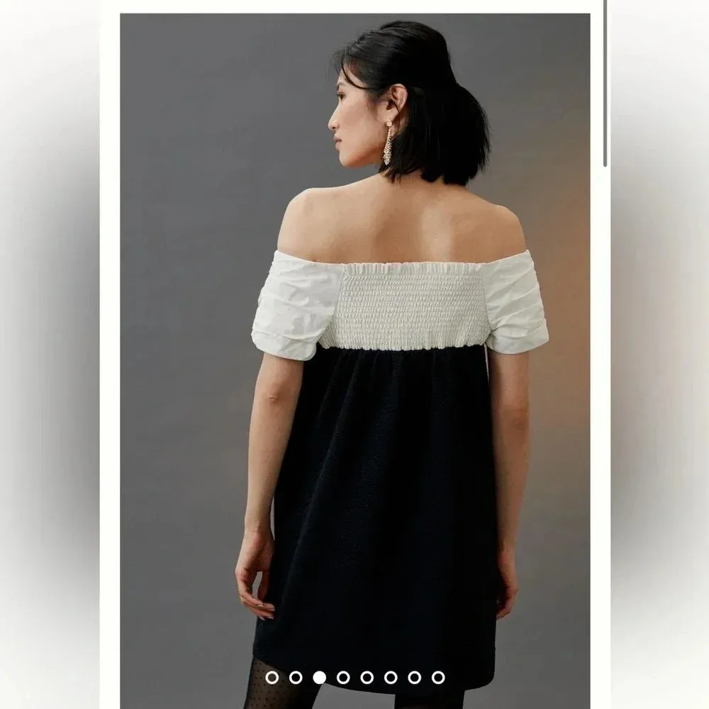 Anthropologie Maeve Black & White Colorblocked Shift Mini Dress Size S Small NWT - Image 8