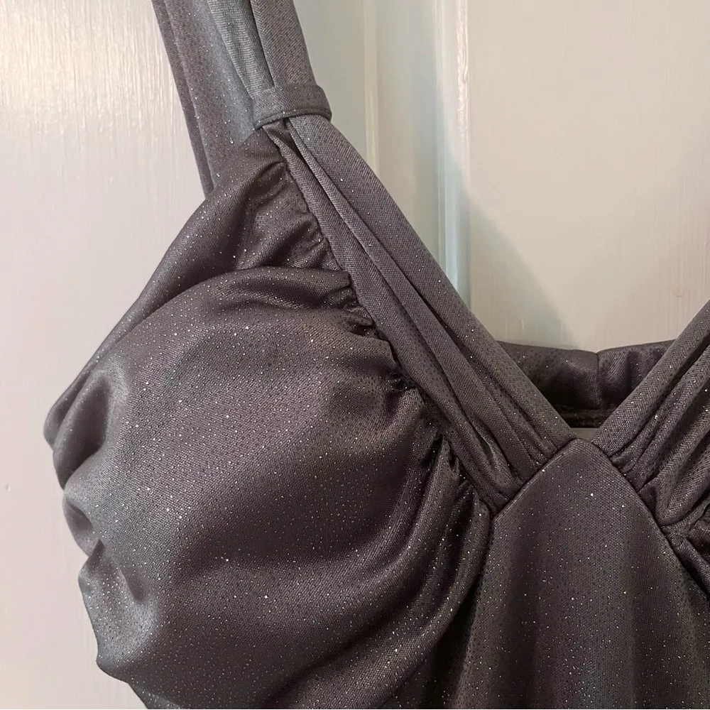 Vintage Y2K  Grey Sparkle Asymmetrical Evening Dress - Image 4