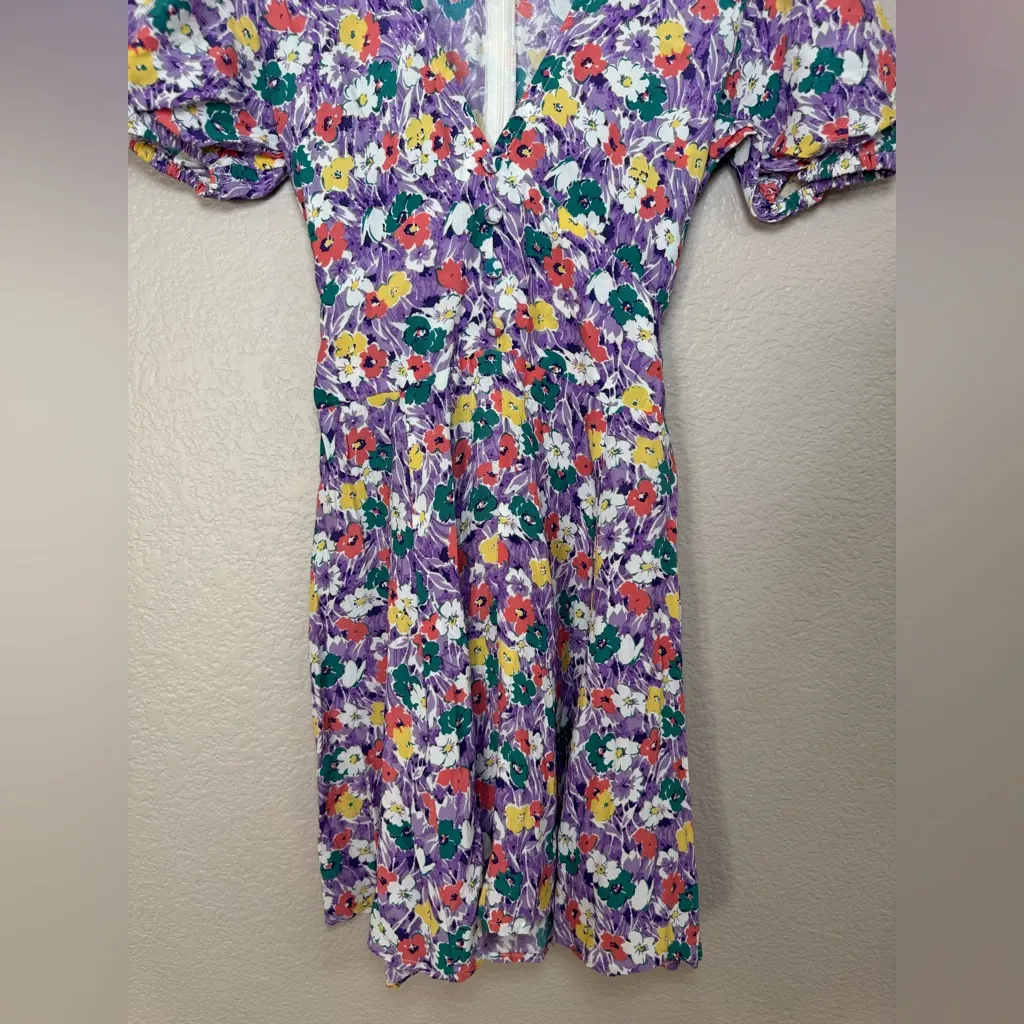Faithful The Brand Marie Louise Mini Dress in Nefeli Floral Purple US 2 AUS 6 - Image 5