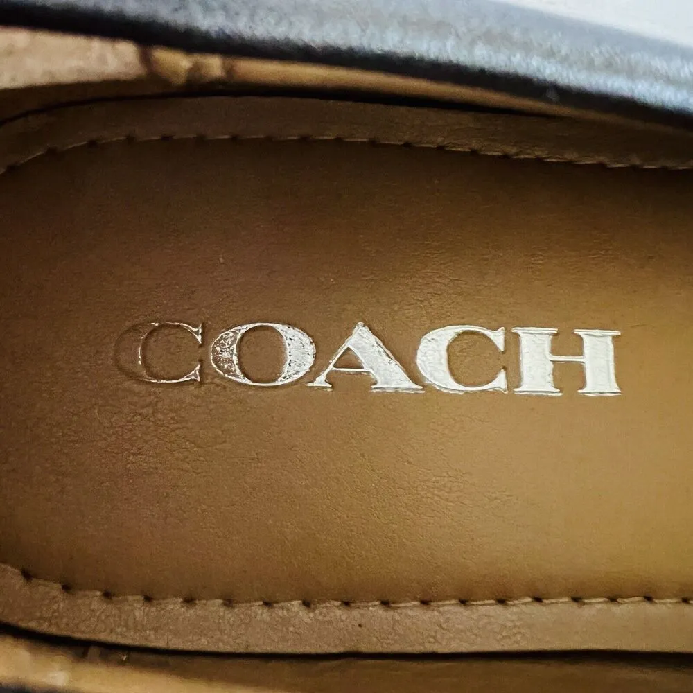 COACH Odette Solid Metallic Black Gray Leather Driver Loafer Black Logo - US 7 - Image 3