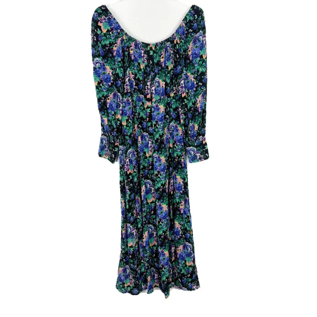 Zara Floral Long Sleeve Midi Dress Black Size Small S EUC - Image 8