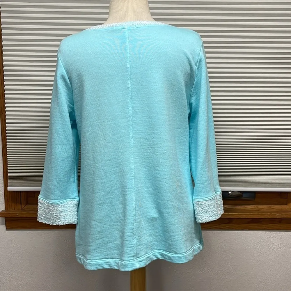 Fresh Produce Aqua Swimming Blue Sunset French Terry Sweatshirt Size XS - Image 6