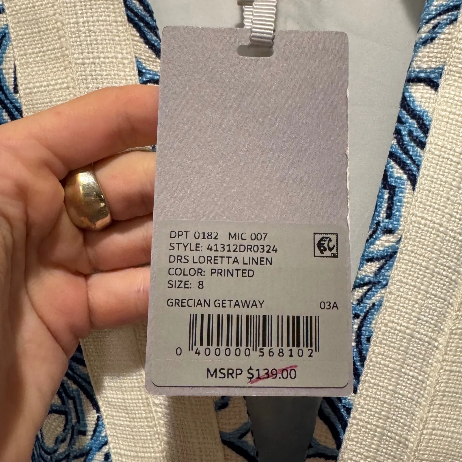 NEW Preston & York Printed Linen Loretta 3/4 sleeve Dress Blue White Size 8 - Image 6