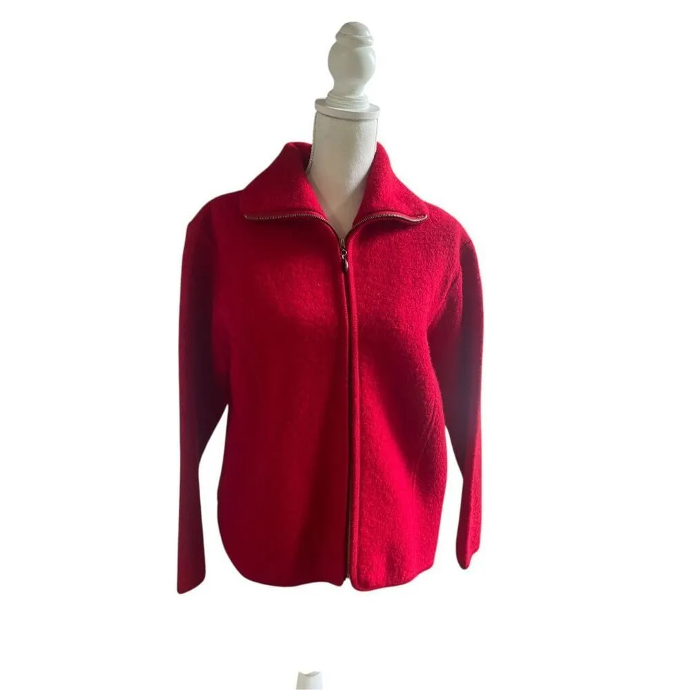 Lisa International 100% Boiled Wool Full Zip Jacket Red M Size M - Image 8