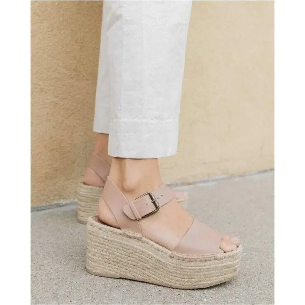 Soludos Tan Leather Slingback Platform‎ Minorca Espadrille Sandals Size 10 - Image 5