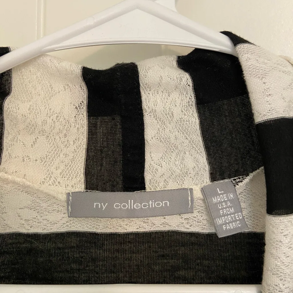 NWOT‎ NY Collection women’s black white lace striped ruched open cardigan large - Image 5