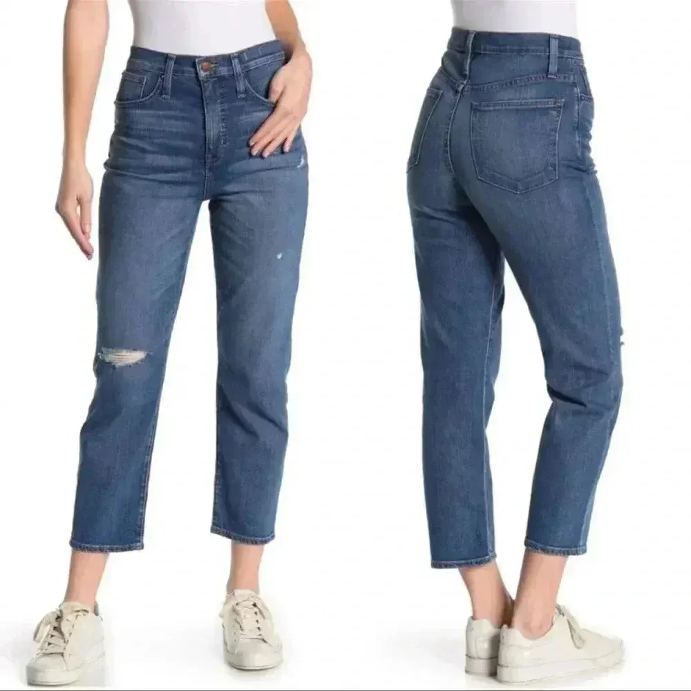 Madewell Womens Blue Distressed Cropped Classic Straight Leg Jeans Size 32 - Image 2