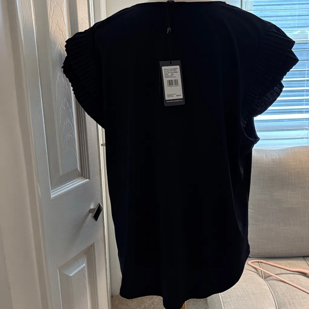 NWT! Adrianna Papell Navy Blue Double Ruffle Cap Sleeve Top – Size XXL - Image 8