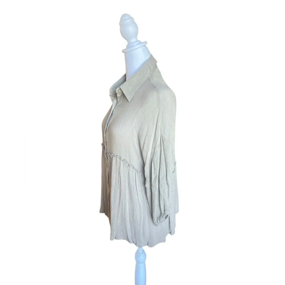 Easel Long Sleeve Button Up Beige Top Womens Size Small - Image 4