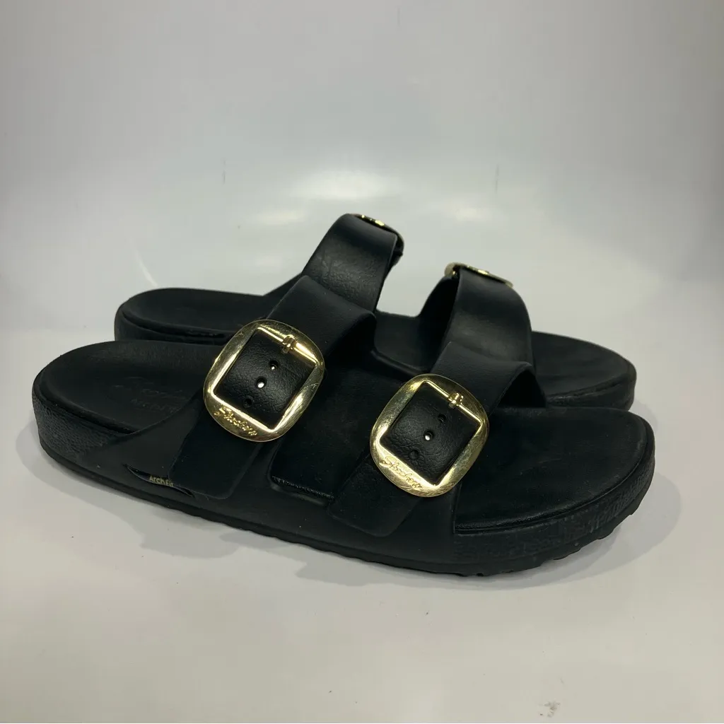 Skechers arch fit 2 strap sandals black with gold buckles trendy women’s size 11 - Image 2