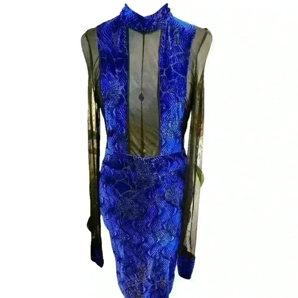 Vintage 80s 90s Glitz Dress Long Sleeve Sheer Velvet Size Small. - Image 4