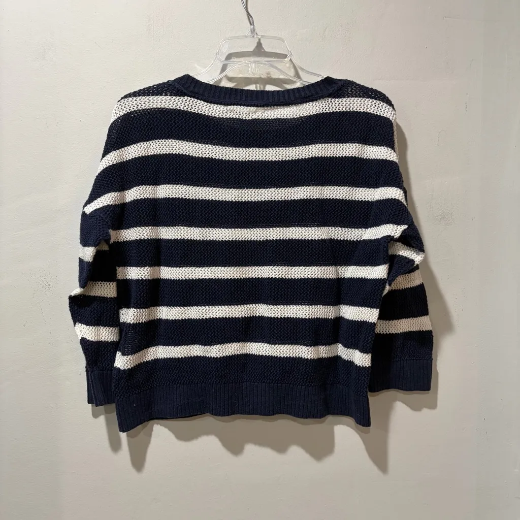Tommy Hilfiger Knitted Top Large Women Navy Blue White Striped Knit Lightweight - Image 7