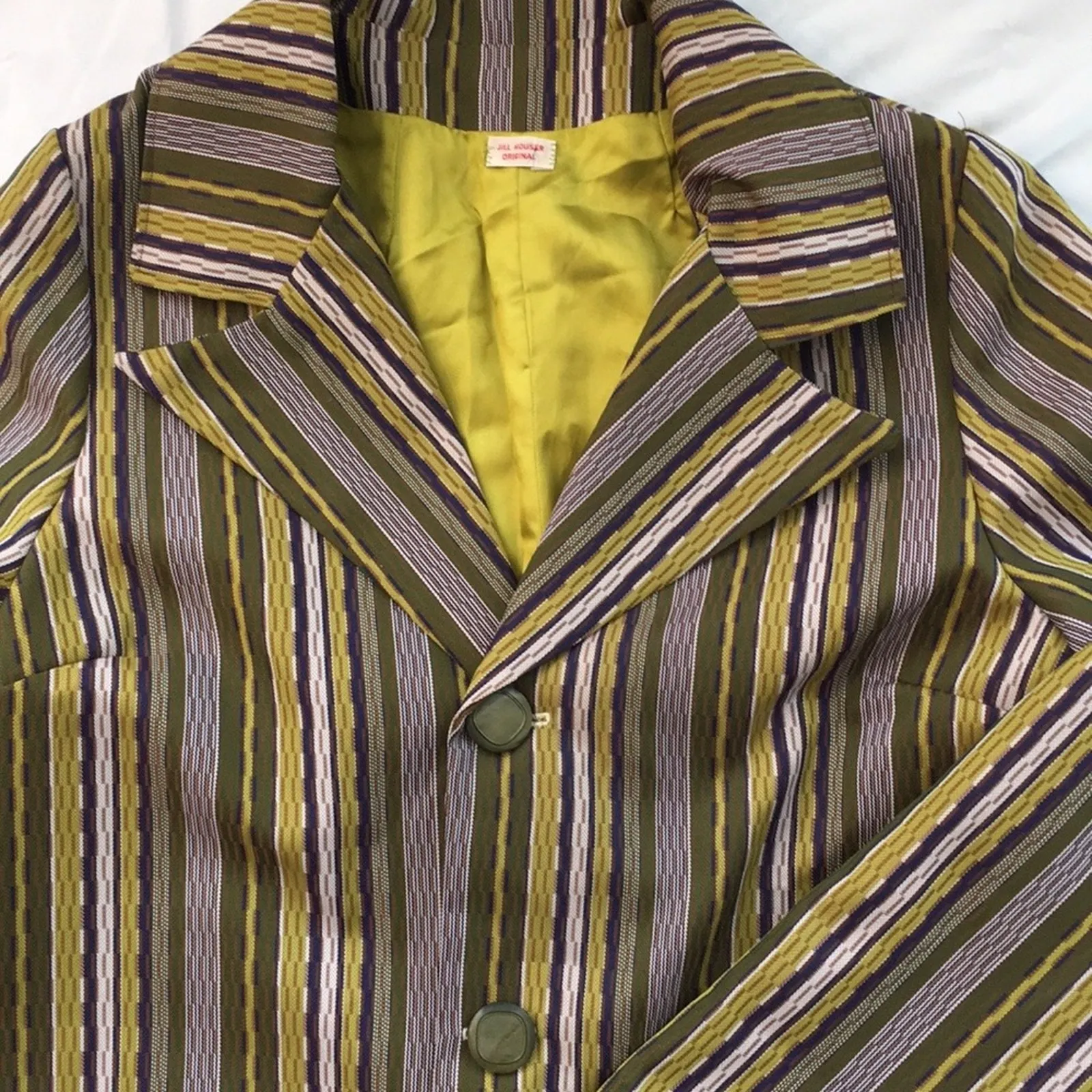 Vintage Jill Houser Green White Striped Trench Coat Size M - Image 5