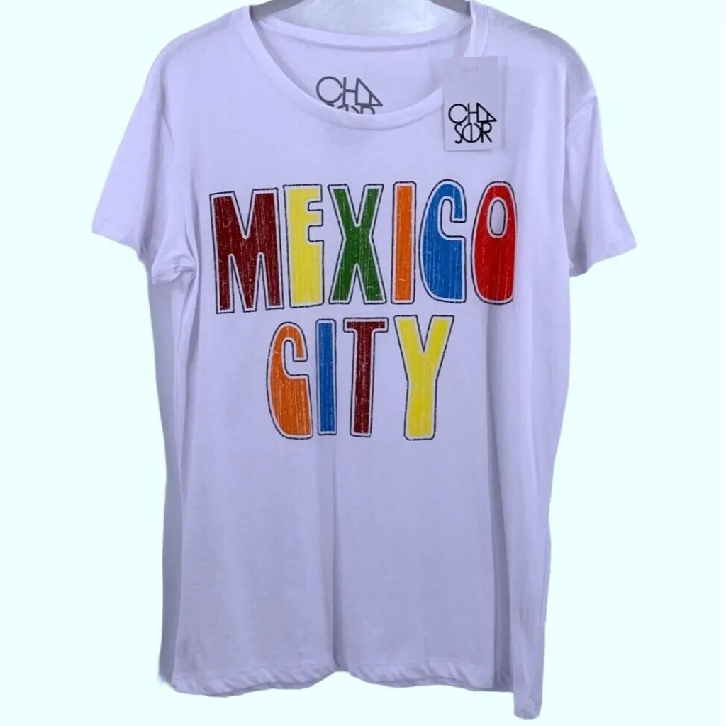NWT Chaser White Cotton Blend MEXICO CITY Retro Print T-Shirt Size Medium - Image 2