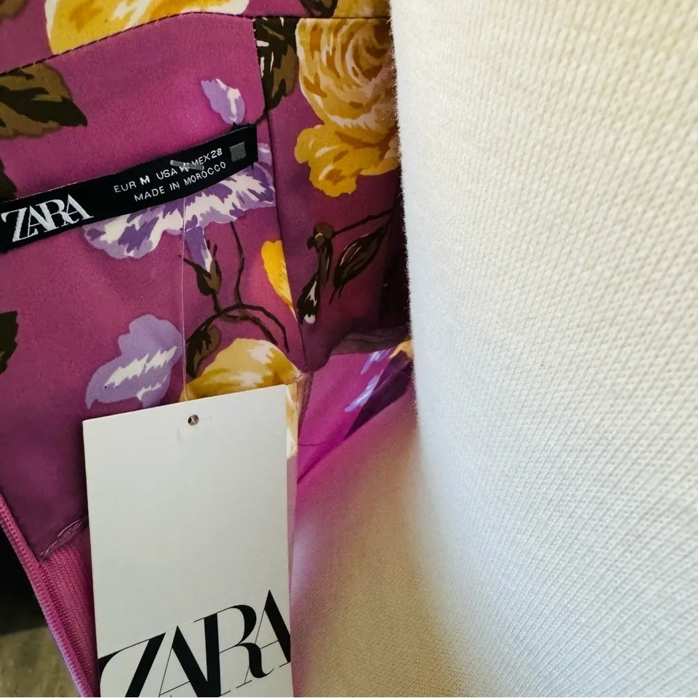 Zara Women Floral Pink Printed Corset Style Dress Underwire Sweetheart Neck Sz M - Image 16