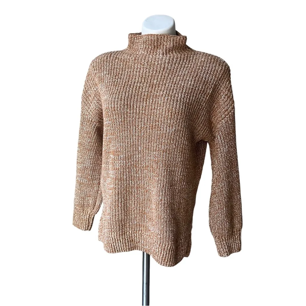 Cupcakes & Cashmere Tan Mock Neck Sweater Marled Cotton, Sz M - Image 4