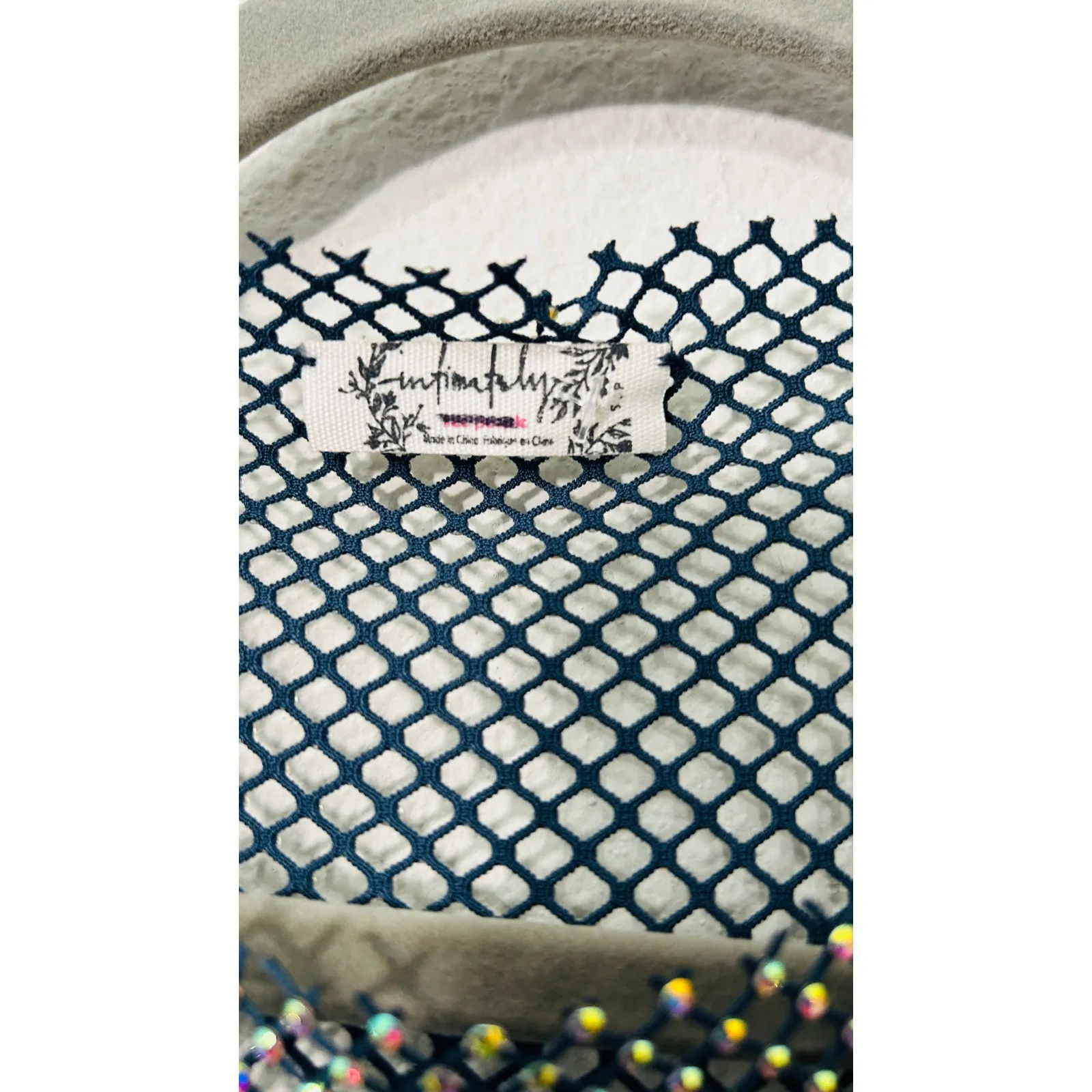 NEW Free People Women's Navy Filter Finish Long Sleeve Metallic Mesh Small Punk - Image 6