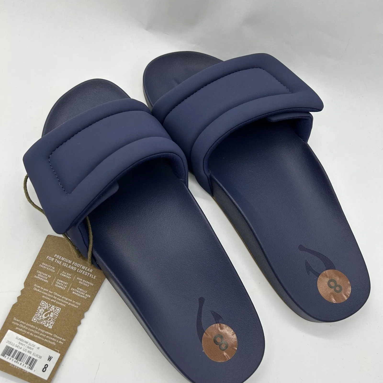 OluKai Women's Sunbeam Slide Navy Comfort Sandal Puff Strap EU 38 Size8 Blue Size 8 - Image 3