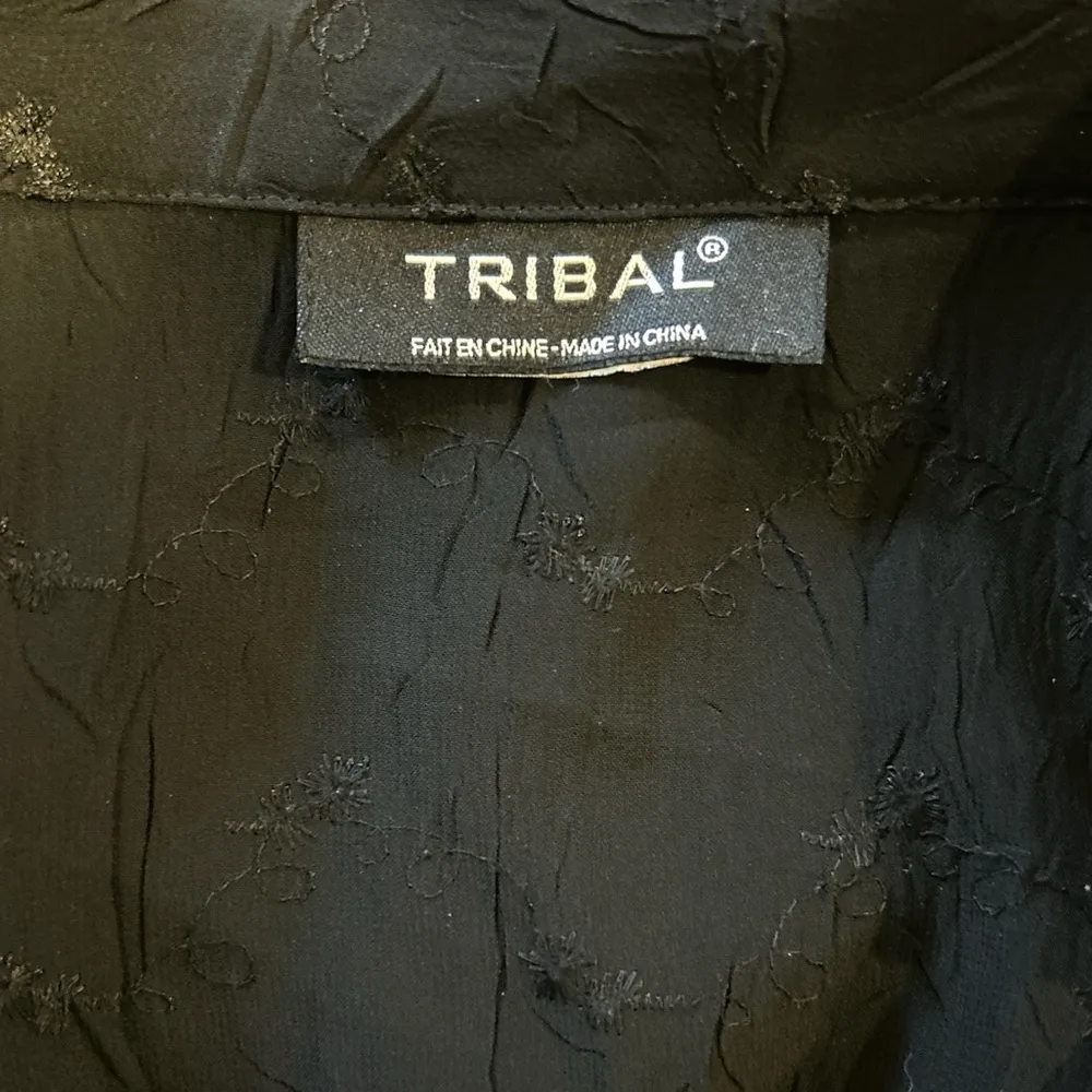 Tribal Black Blouse with Flared Sleeves Blue Size M - Image 4