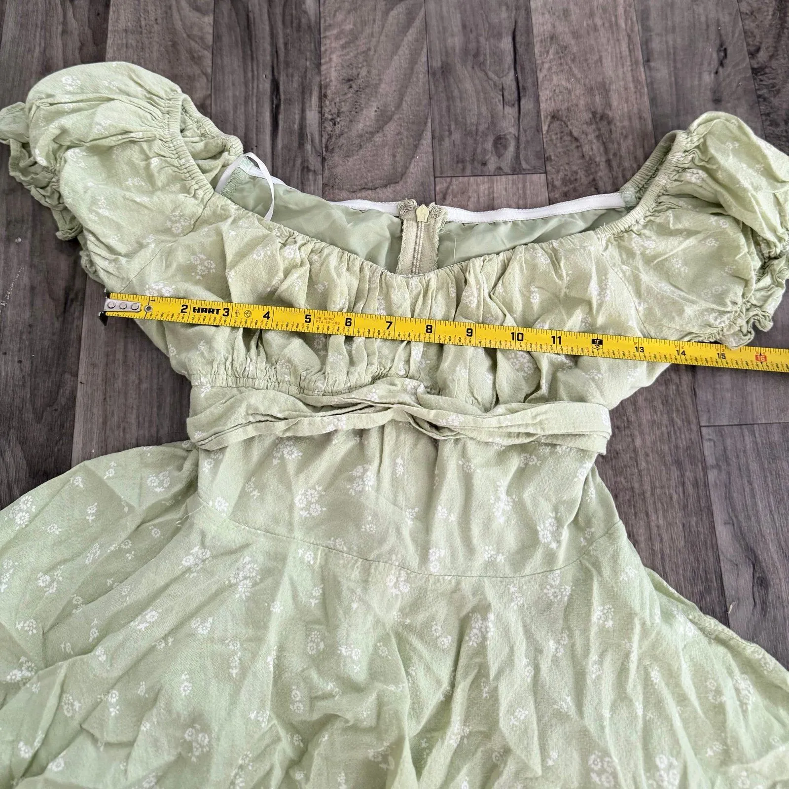 Coquette cottagecore green floral puff sleeve romper dress - Image 3