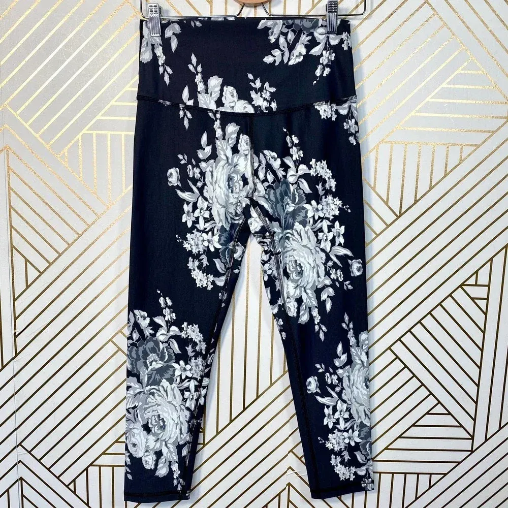 Albion Leggings High-Waisted Cropped Antigua Slate Floral Print Gray Size Small‎ - Image 3