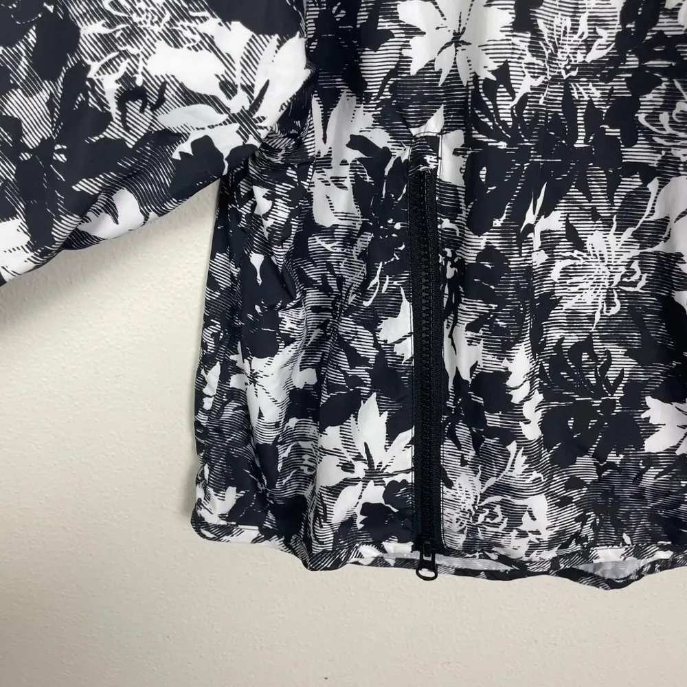 Ivy Park Womans S Black and White Floral Long Sleeve Hooded Windbreaker Pullover - Image 3