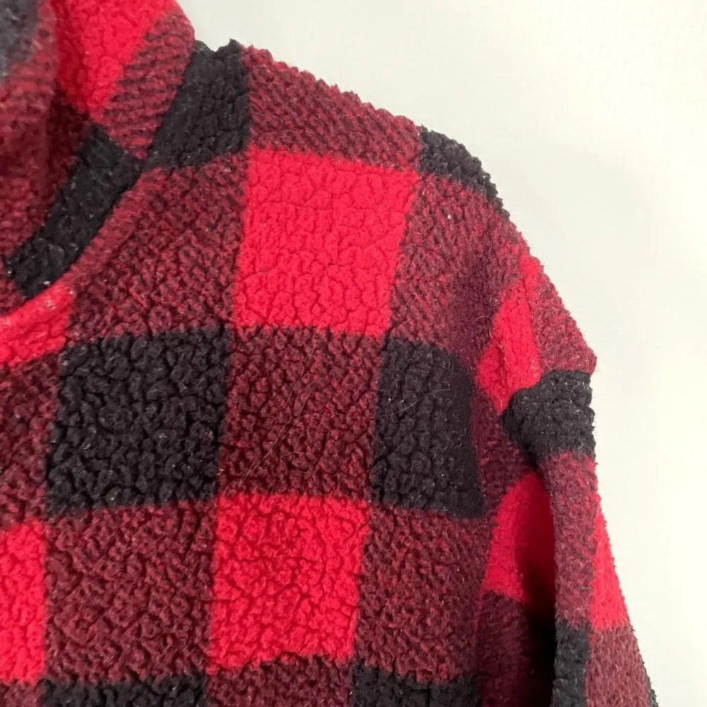 Old Navy red black checkered fleece pullover half zip comfortable warm sweater - Image 2