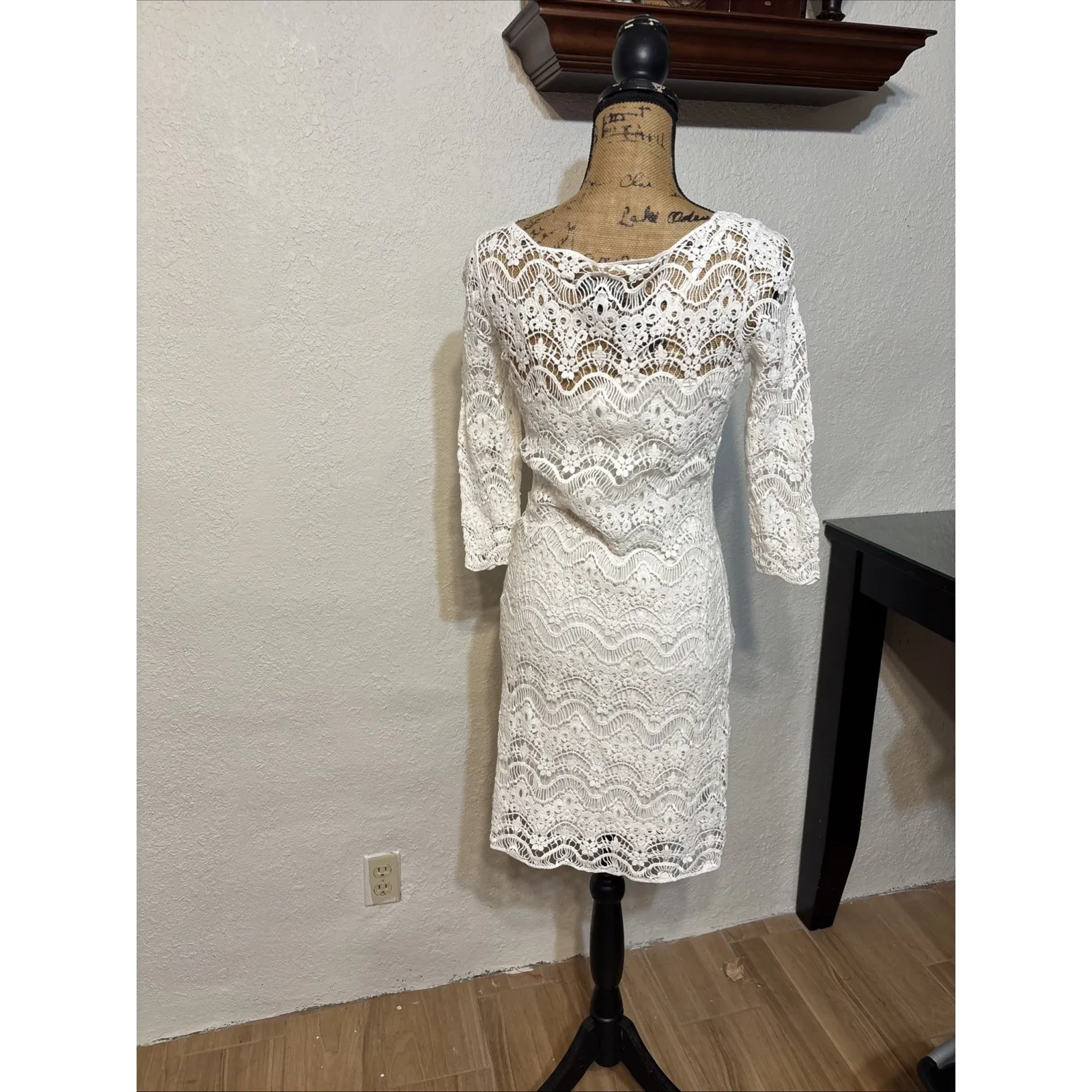 Lauren Ralph Lauren Dress Womens Small Sheath Crochet Eyelet 100% Cotton Career White - Image 2