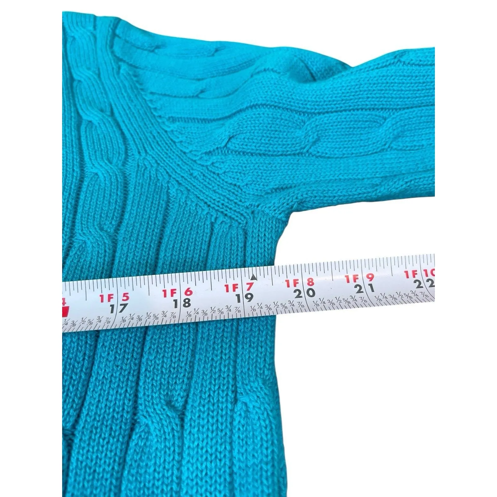 Chaps Cable Knit V-Neck Sweater XL Teal 100% Cotton Preppy Old Money NWT - Image 6