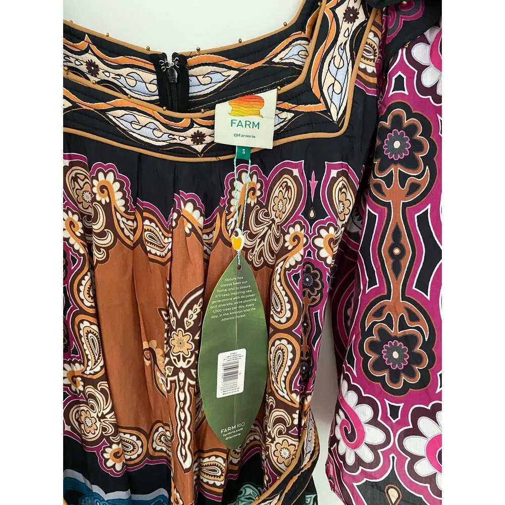 Farm Rio NWT Multicolor Sweet Mermaids Midi Dress Salt Island Beaded Tiered S - Image 8