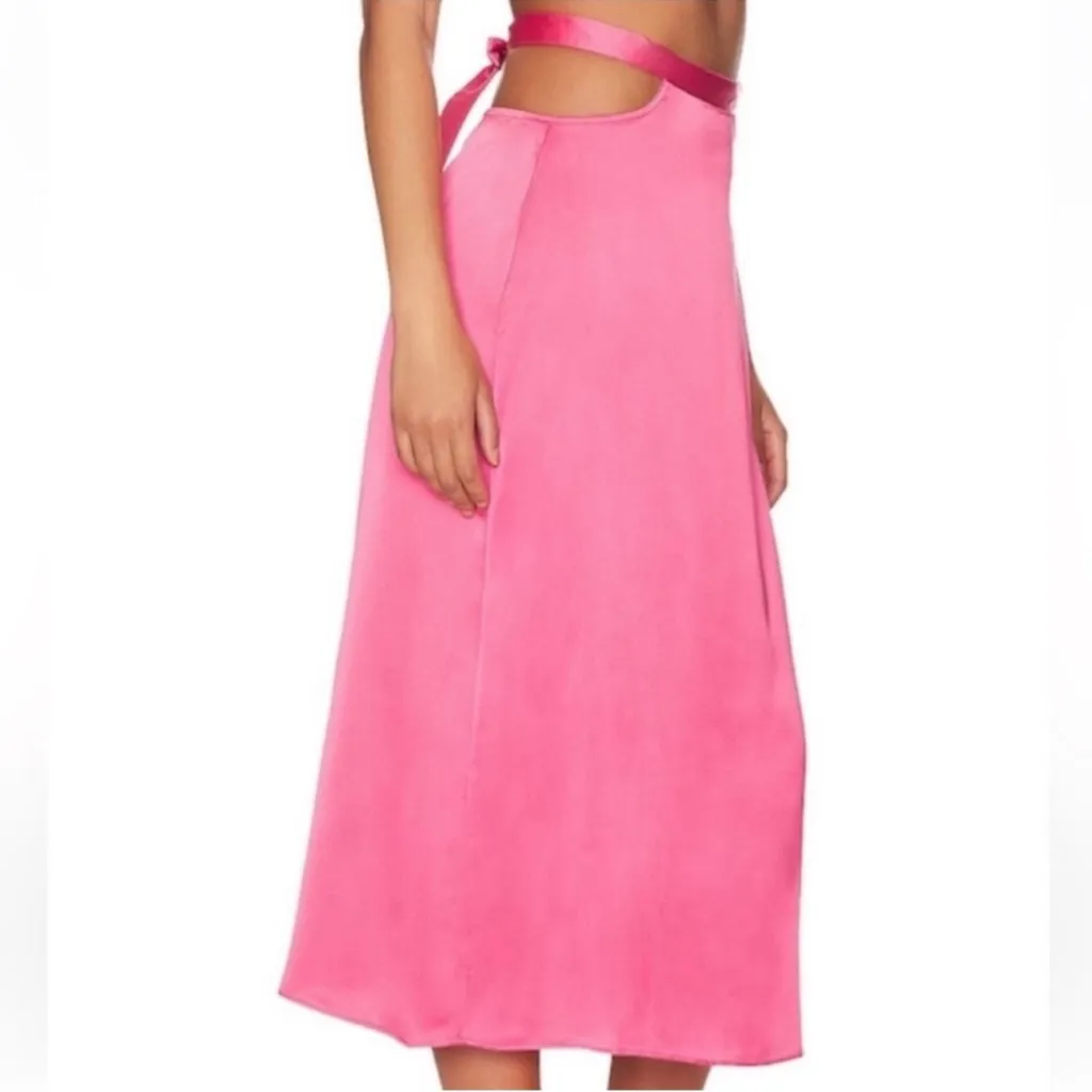 WeWoreWhat Revolve Pink Satin Skirt Silky NEW $80 NWT Luxury Designer Cut Out - Image 3