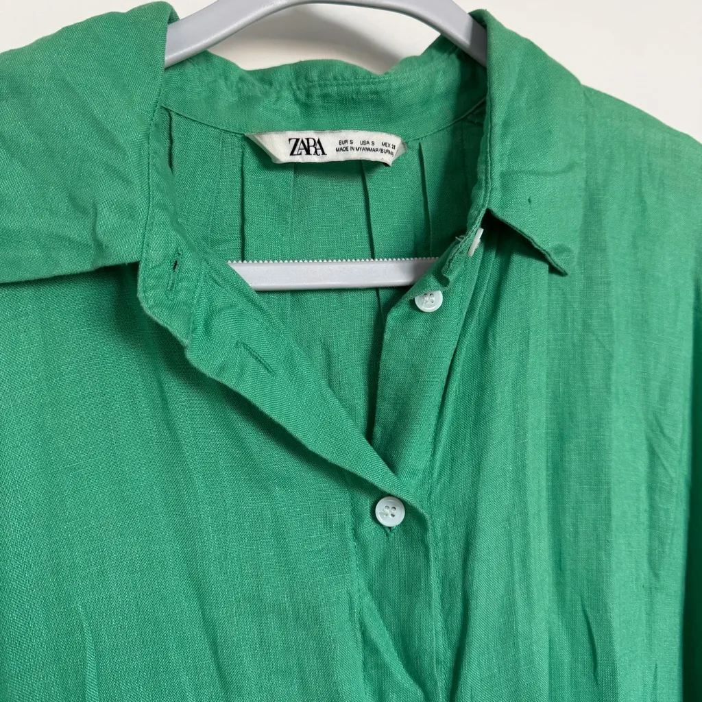 Zara Green Button-Down Linen Dress - Image 2